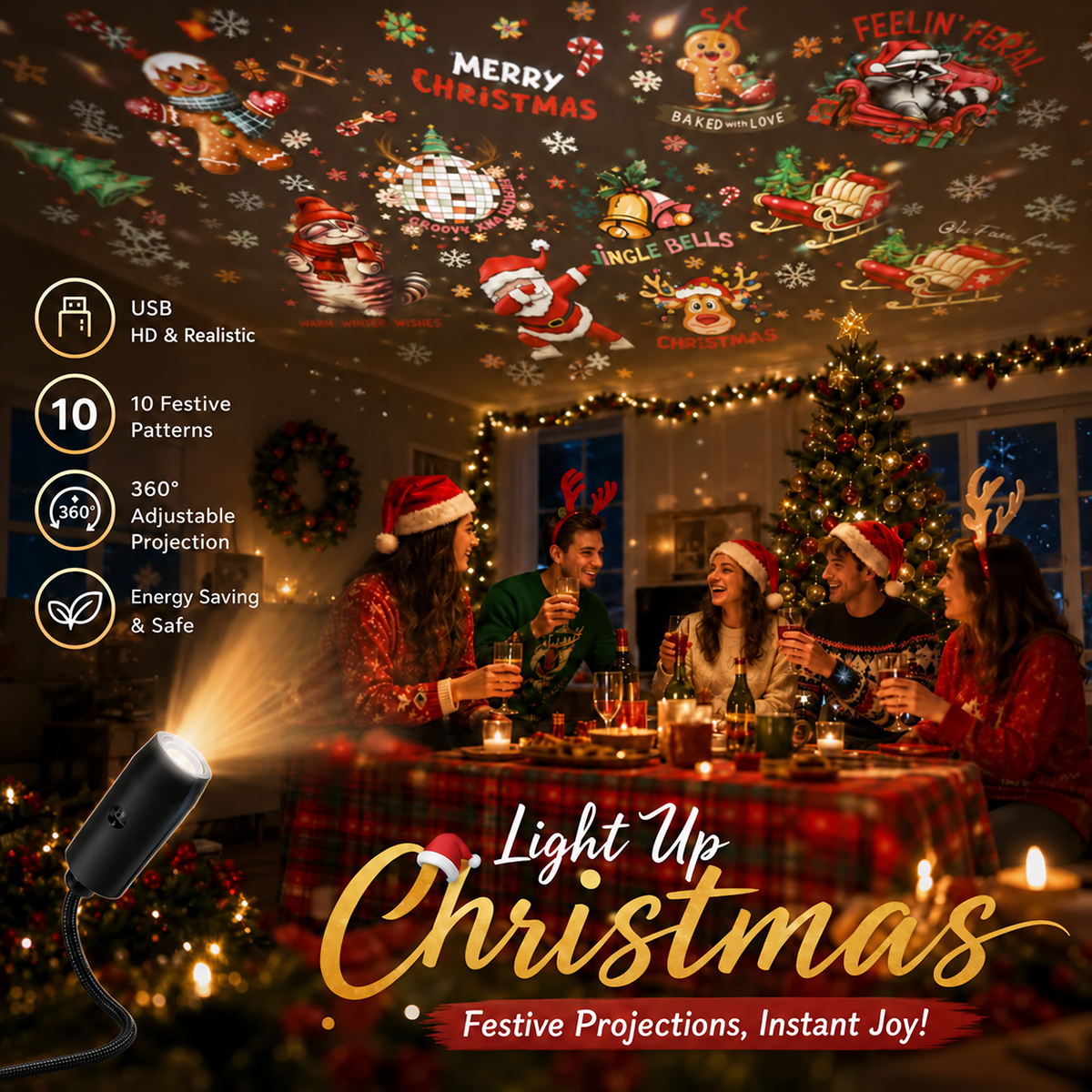 ✨HD Christmas Projector – 10 Festive Scenes